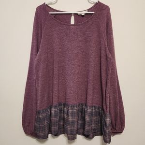 Heathered Purple Plaid Long Sleeve Top